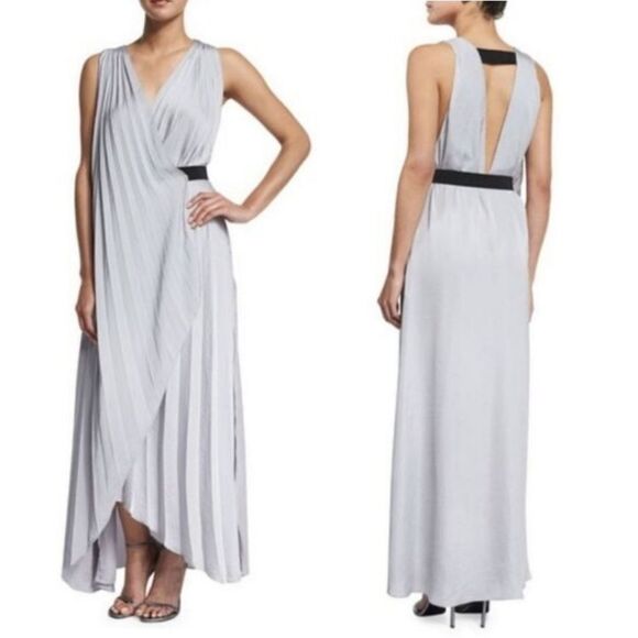 L'Agence Helene Silver Pleated Satin Maxi Dress Size Small - Picture 4 of 12